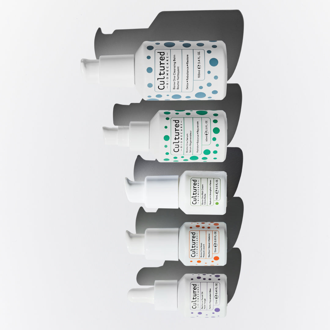 Line up of the five bottles contained inside the Skinimalist Regime Kit