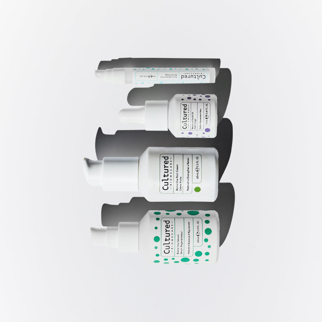 Line up of the five products included inside the Supreme Hydration Kit by Cultured Biomecare.