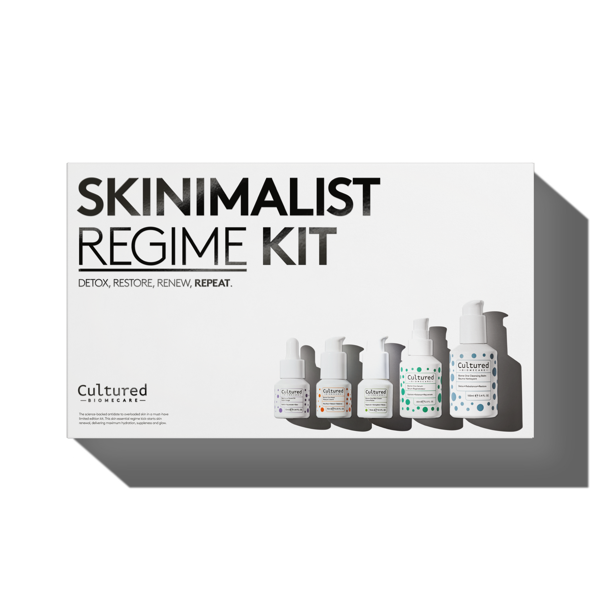 White box containing Skinimalist Regime Kit - Set of five products by Cultured Biomecare