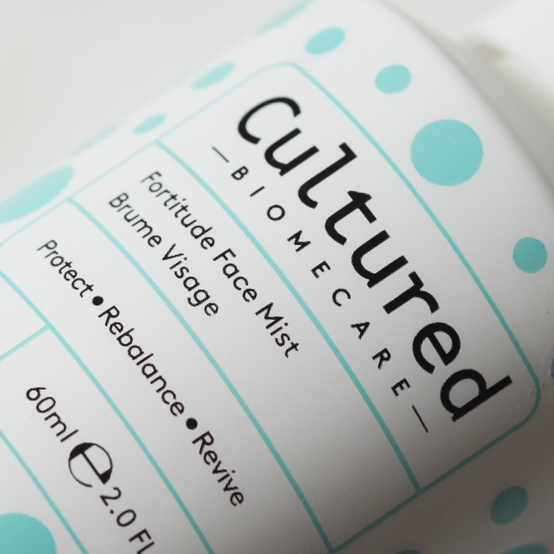 A close up video to showcase Fortitude Face Mist spray bottle.