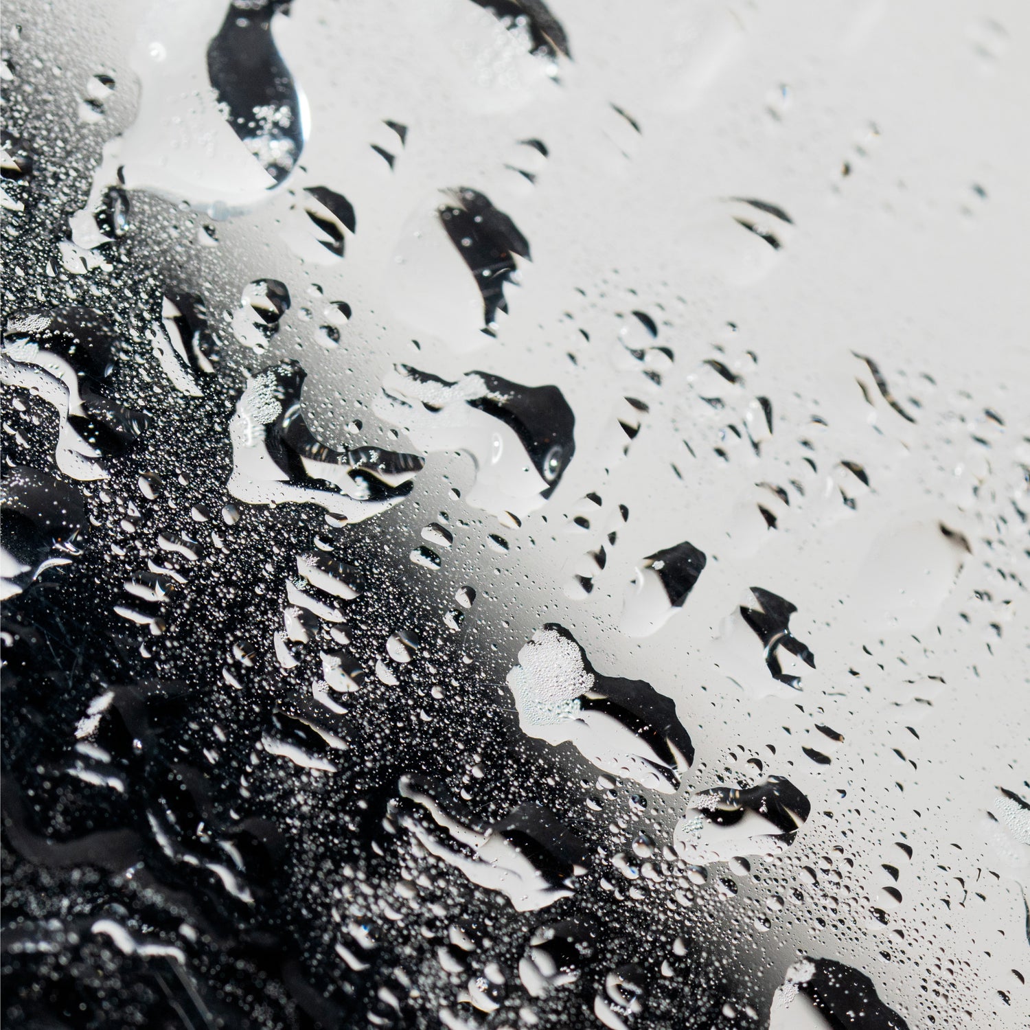 Water droplets sat on glass.